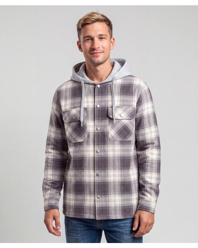 Chemise polaire homme, gris à carreaux — KiK, produit allemand authentique au Maroc