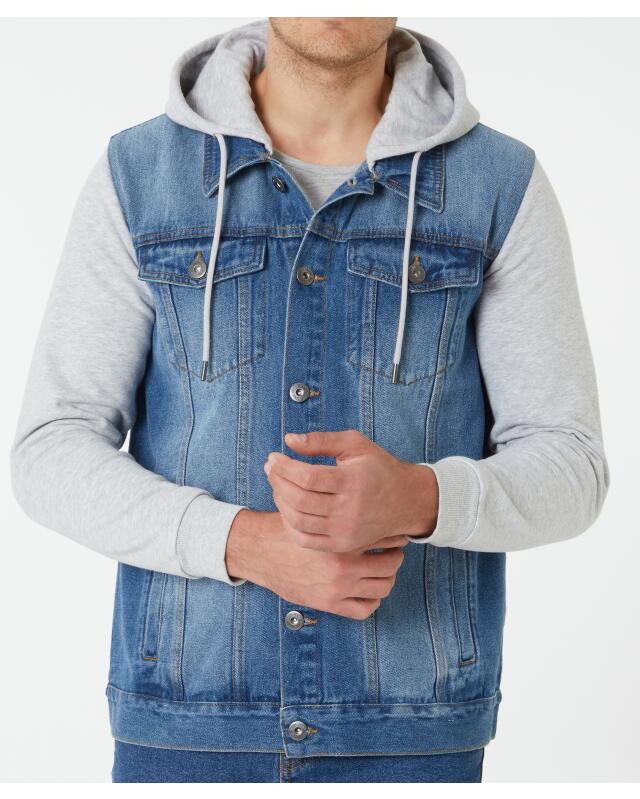 Veste en jean à empiècements sweat homme, bleu jean (KiK Jeansjacke mit Sweateinsätzen (jeansblau)) — KiK, produit allemand authentique au Maroc
