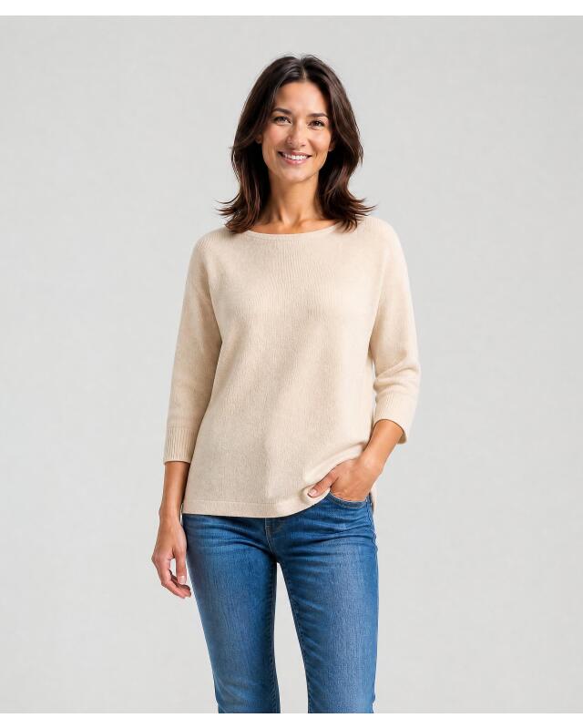 Fine-knit crew neck jumper for women, beige marl (KiK Feinstrickpullover Rundhals (Beige melange)) — KiK, authentic German product in Morocco