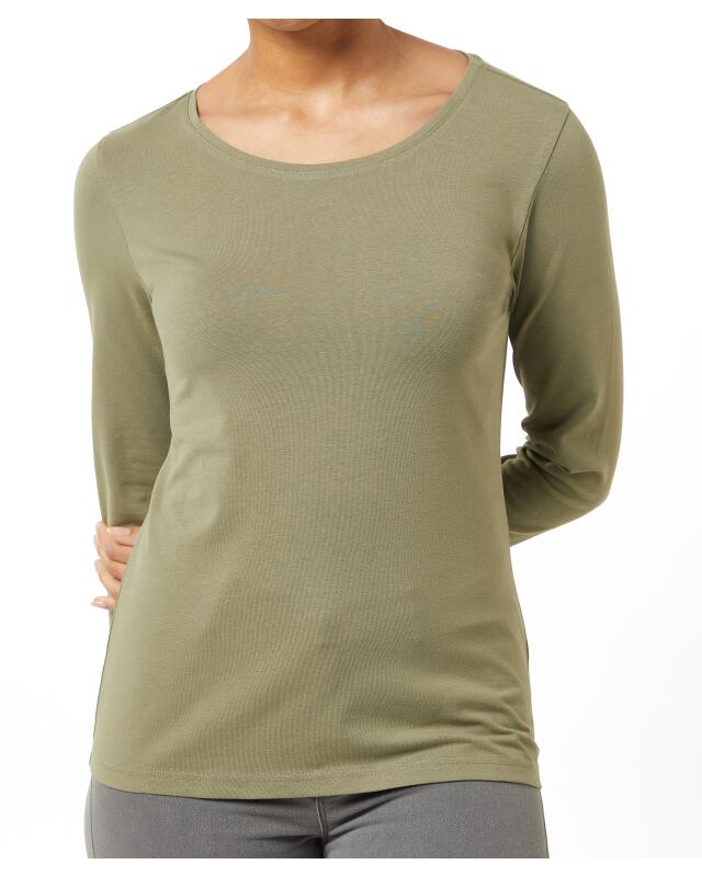 T-shirt à manches longues basique femme, kaki (KiK Basic Langarmshirt (Khaki)) — KiK, produit allemand authentique au Maroc