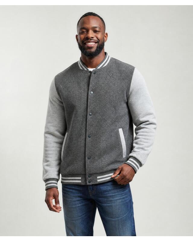 Varsity jacket with contrast sleeves for men, anthracite marl (KiK Collegejacke mit Kontrastärmeln (anthrazit melange)) — KiK, authentic German product in Morocco