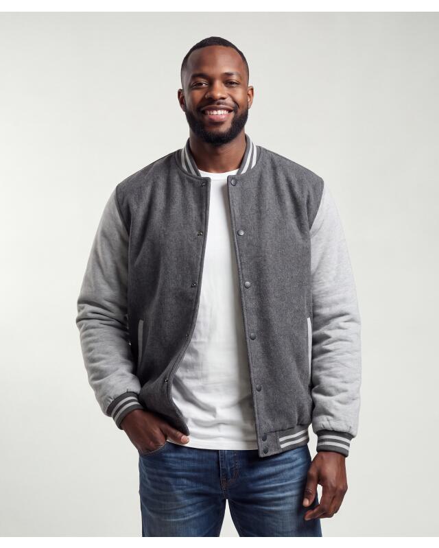 Varsity jacket with contrast sleeves for men, anthracite marl (KiK Collegejacke mit Kontrastärmeln (anthrazit melange)) — KiK, authentic German product in Morocco