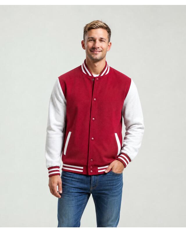 Veste teddy à manches contrastées homme, rouge foncé (KiK Collegejacke mit Kontrastärmeln (dunkelrot)) — KiK, produit allemand authentique au Maroc