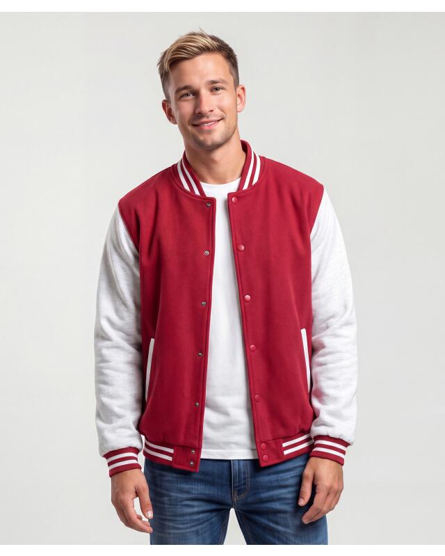 Veste teddy à manches contrastées homme, rouge foncé (KiK Collegejacke mit Kontrastärmeln (dunkelrot)) — KiK, produit allemand authentique au Maroc