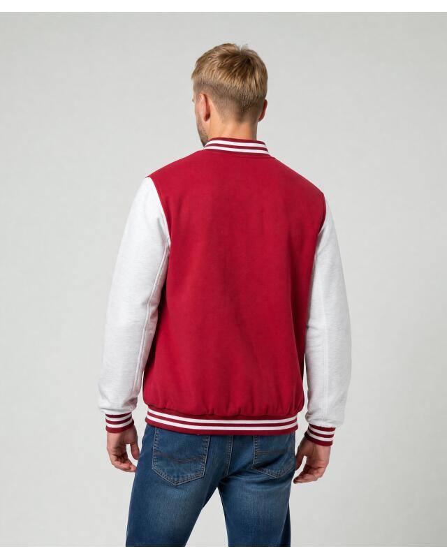 Veste teddy à manches contrastées homme, rouge foncé (KiK Collegejacke mit Kontrastärmeln (dunkelrot)) — KiK, produit allemand authentique au Maroc