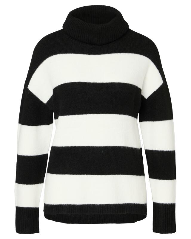 Knit jumper with side slits for women, black striped (KiK Strickpullover mit Seitenschlitzen (schwarz gestreift)) — KiK, authentic German product in Morocco