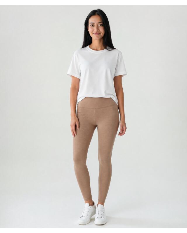 Leggings with wide waistband for women, light brown — KiK, authentic German product in Morocco