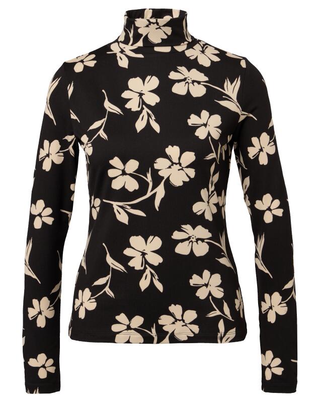 T-shirt manches longues à fleurs femme, noir imprimé (KiK Langarmshirt mit Blumen (schwarz bedruckt)) — KiK, produit allemand authentique au Maroc