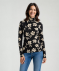 Langarmshirt mit Blumen schwarz bedruckt