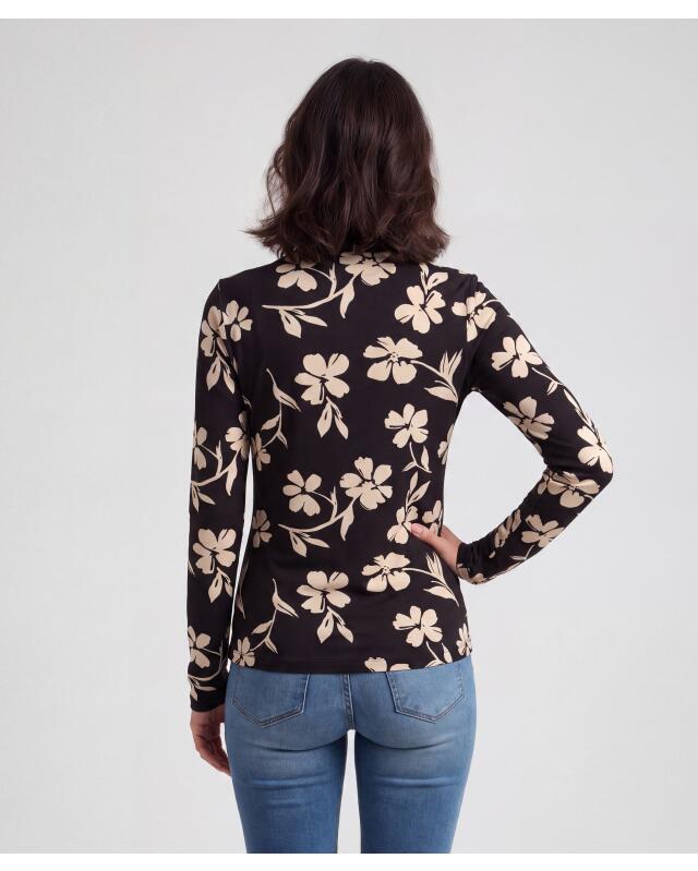T-shirt manches longues à fleurs femme, noir imprimé (KiK Langarmshirt mit Blumen (schwarz bedruckt)) — KiK, produit allemand authentique au Maroc