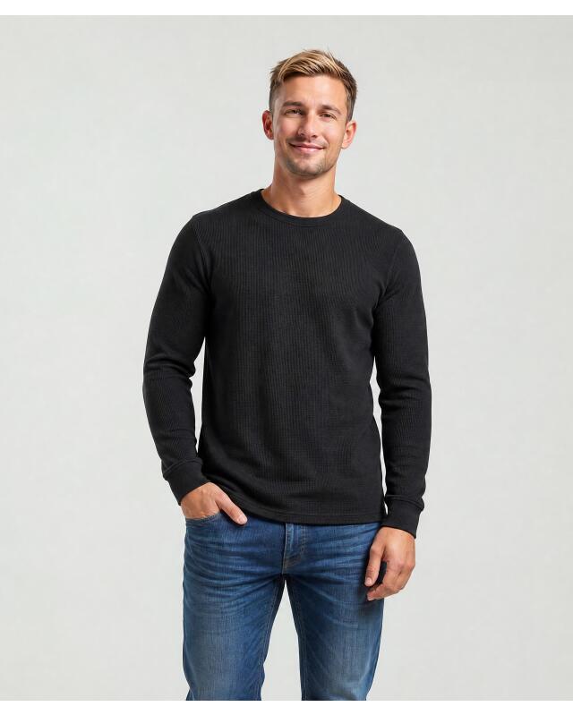 T-shirt manches longues en piqué homme, noir (KiK Piqué-Langarmshirt (schwarz)) — KiK, produit allemand authentique au Maroc