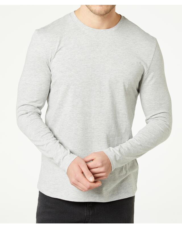 T-shirt à manches longues basique homme, gris chiné (KiK Basic Langarmshirt (grau melange)) — KiK, produit allemand authentique au Maroc