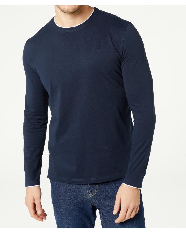 T-shirt manches longues effet 2-en-1 homme, bleu marine (KiK Langarmshirt 2-in-1-Optik (dunkelblau)) — KiK, produit allemand authentique au Maroc