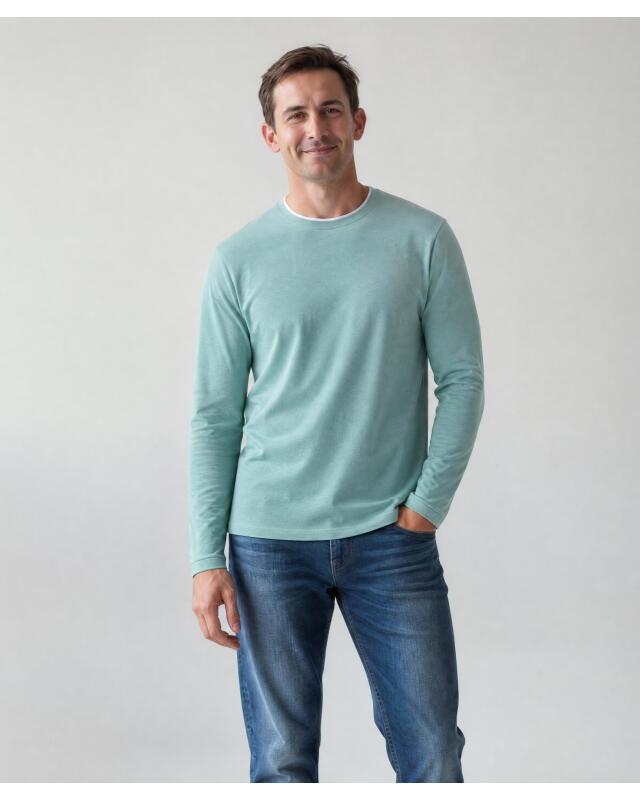 2-in-1-look long-sleeve top for men, petrol (KiK Langarmshirt 2-in-1-Optik (petrol)) — KiK, authentic German product in Morocco