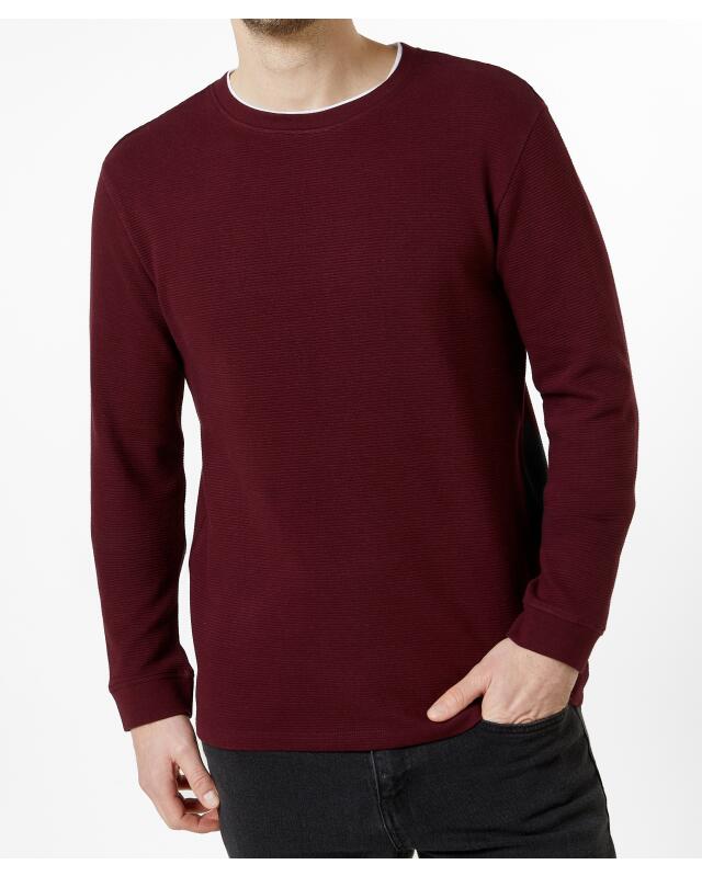 T-shirt manches longues texturé homme, bordeaux (KiK Langarmshirt mit Struktur (bordeaux)) — KiK, produit allemand authentique au Maroc