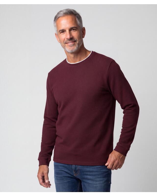 T-shirt manches longues texturé homme, bordeaux (KiK Langarmshirt mit Struktur (bordeaux)) — KiK, produit allemand authentique au Maroc