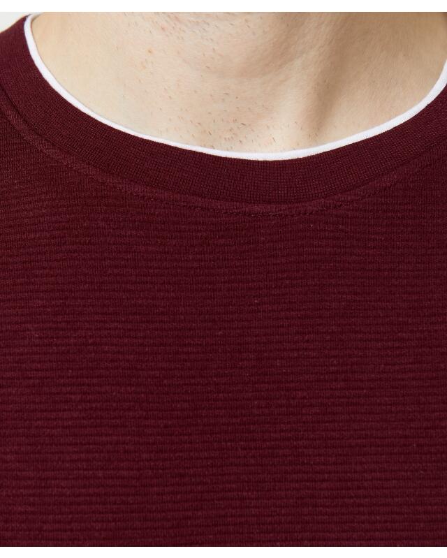 T-shirt manches longues texturé homme, bordeaux (KiK Langarmshirt mit Struktur (bordeaux)) — KiK, produit allemand authentique au Maroc