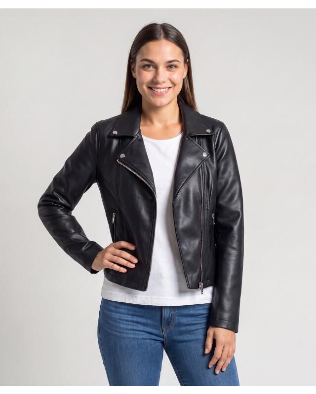 Faux leather jacket for women, black (KiK Moderne Kunstlederjacke (schwarz)) — KiK, authentic German product in Morocco
