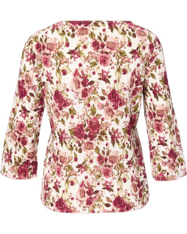 T-shirt crinkle manches longues à fleurs femme, blanc/rose (KiK Crinkle-Shirt mit Blumen (weiß/rosa)) — KiK, produit allemand authentique au Maroc