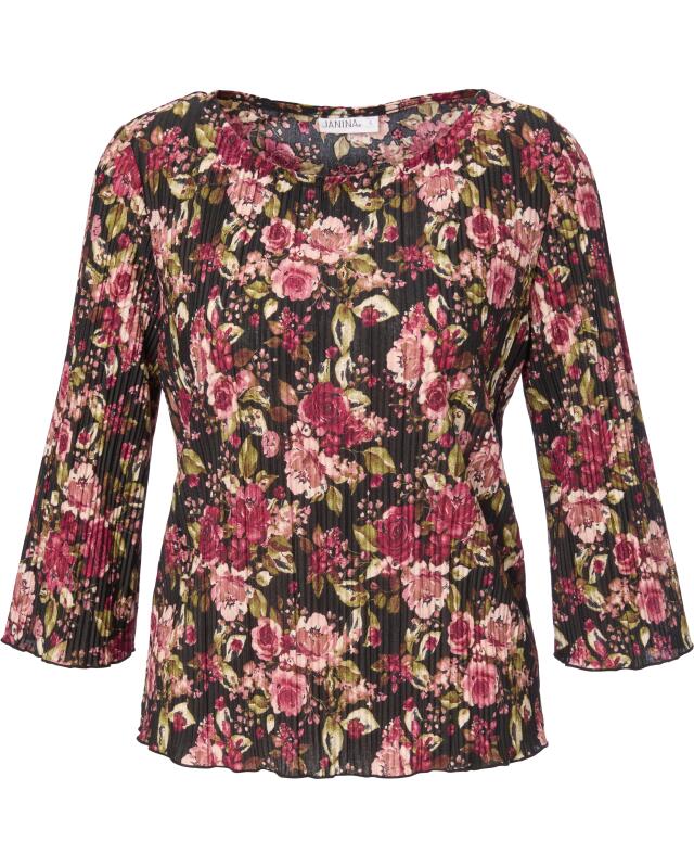 T-shirt crinkle manches longues femme, à fleurs (KiK Crinkle-Shirt (Blumendruck)) — KiK, produit allemand authentique au Maroc