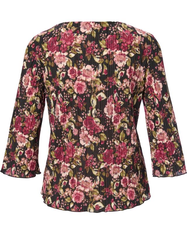 T-shirt crinkle manches longues femme, à fleurs (KiK Crinkle-Shirt (Blumendruck)) — KiK, produit allemand authentique au Maroc