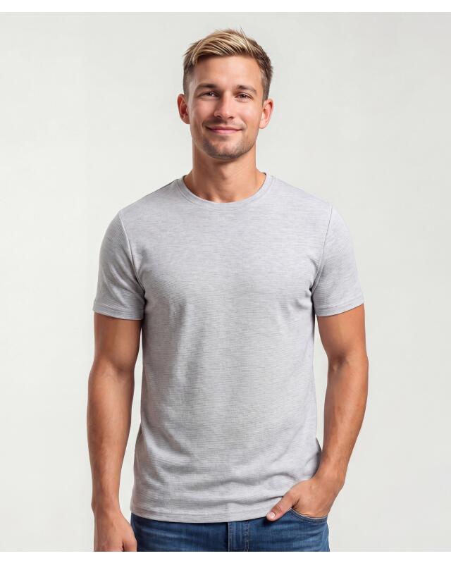 تيشيرت مضلع للرجال، رمادي مبرقش (KiK Rippshirt (grau melange)) — KiK, منتج ألماني أصلي في المغرب
