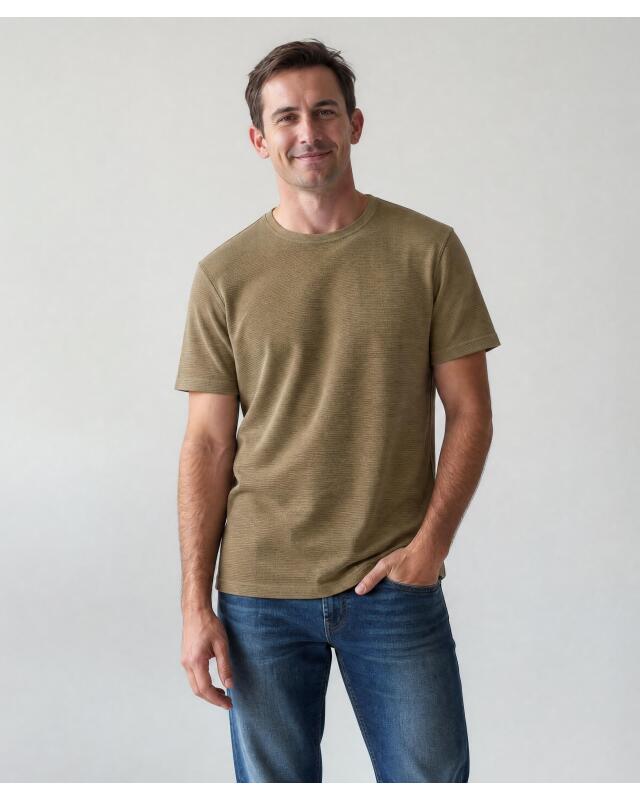 Ribbed T-shirt for men, khaki (KiK Rippshirt (Khaki)) — KiK, authentic German product in Morocco