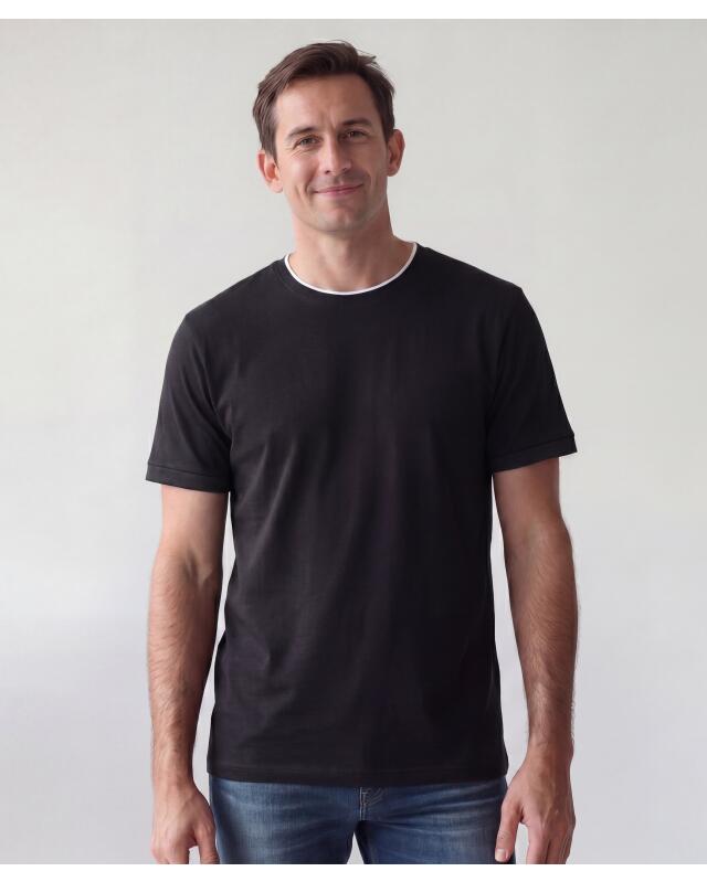 Double-layer-look T-shirt for men, black (KiK T-Shirt in Doppellagenoptik (schwarz)) — KiK, authentic German product in Morocco