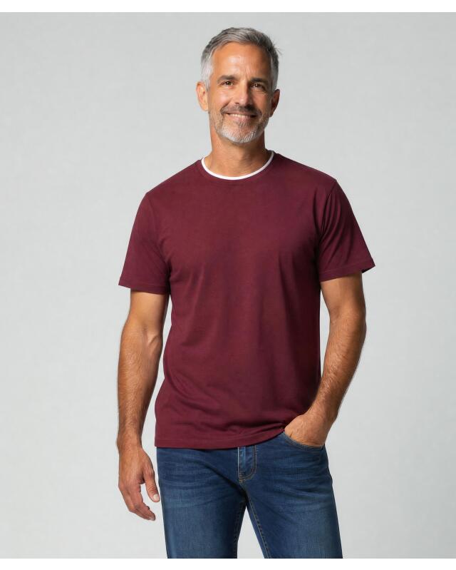 Double-layer-look T-shirt for men, burgundy (KiK T-Shirt in Doppellagenoptik (bordeaux)) — KiK, authentic German product in Morocco