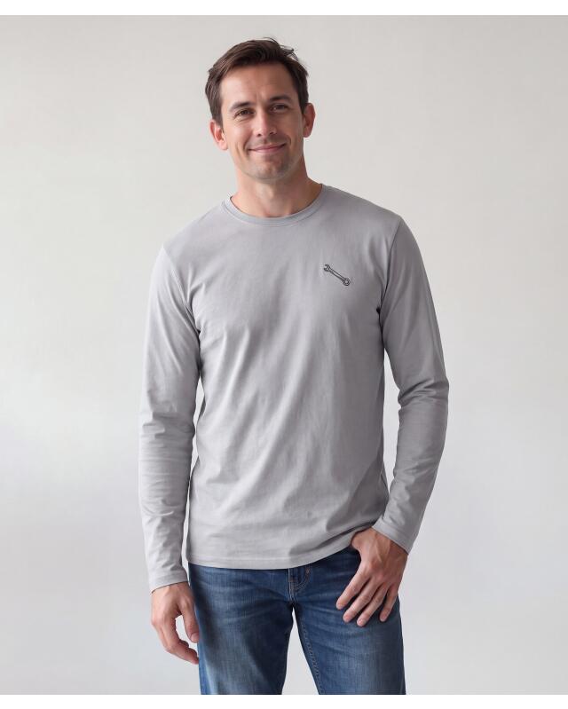T-shirt manches longues brodé homme, gris (KiK Langarmshirt mit Stickerei (grau)) — KiK, produit allemand authentique au Maroc