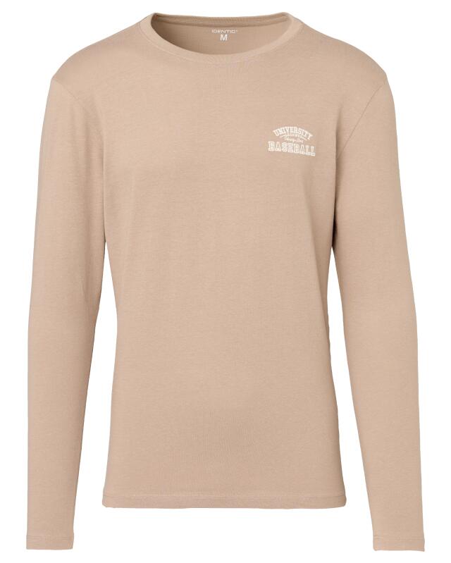 Long-sleeve top with chest embroidery for men, taupe (KiK Langarmshirt mit Bruststickerei (taupe)) — KiK, authentic German product in Morocco