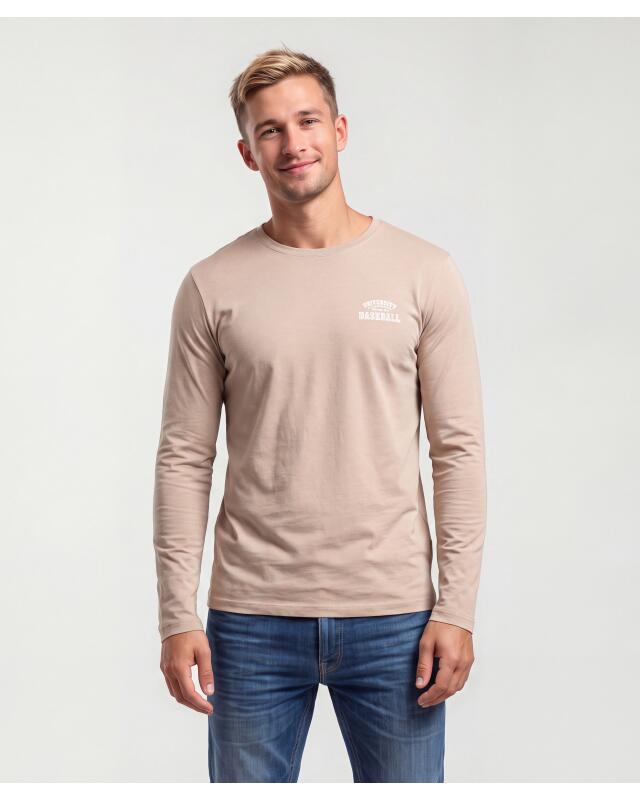 Long-sleeve top with chest embroidery for men, taupe (KiK Langarmshirt mit Bruststickerei (taupe)) — KiK, authentic German product in Morocco