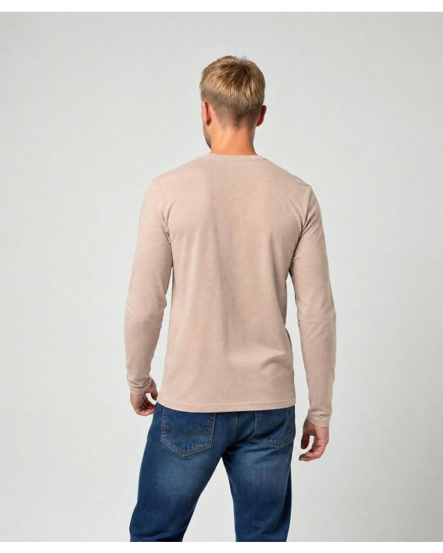 Long-sleeve top with chest embroidery for men, taupe (KiK Langarmshirt mit Bruststickerei (taupe)) — KiK, authentic German product in Morocco