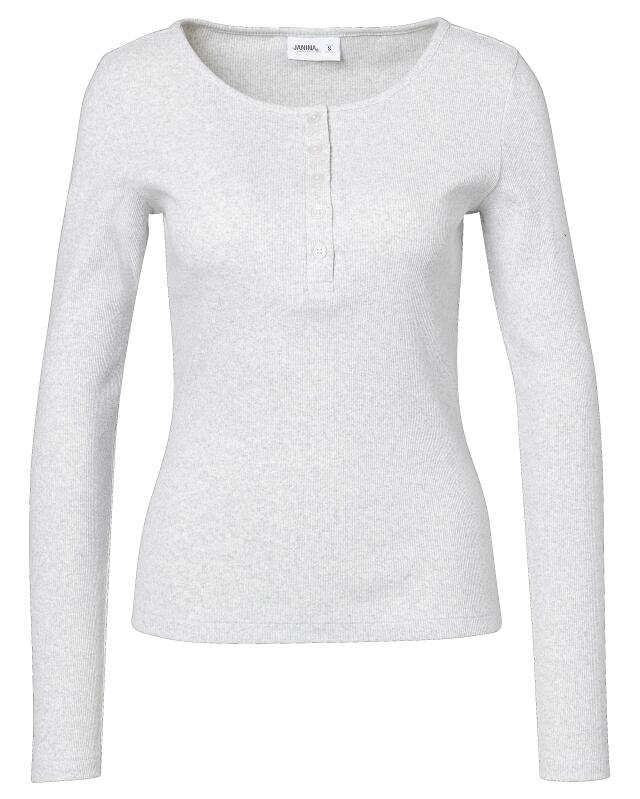 T-shirt manches longues côtelé femme, gris clair chiné (KiK Geripptes Langarmshirt (hellgrau melange)) — KiK, produit allemand authentique au Maroc