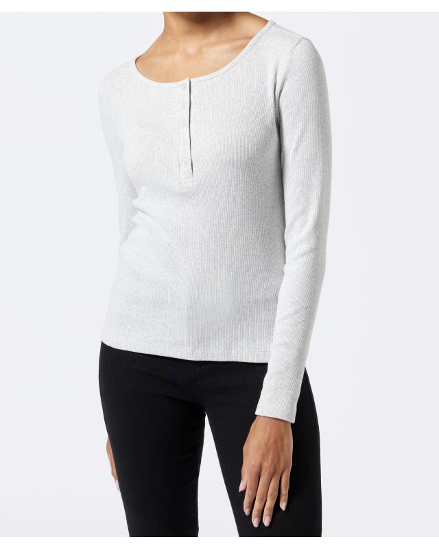 T-shirt manches longues côtelé femme, gris clair chiné (KiK Geripptes Langarmshirt (hellgrau melange)) — KiK, produit allemand authentique au Maroc