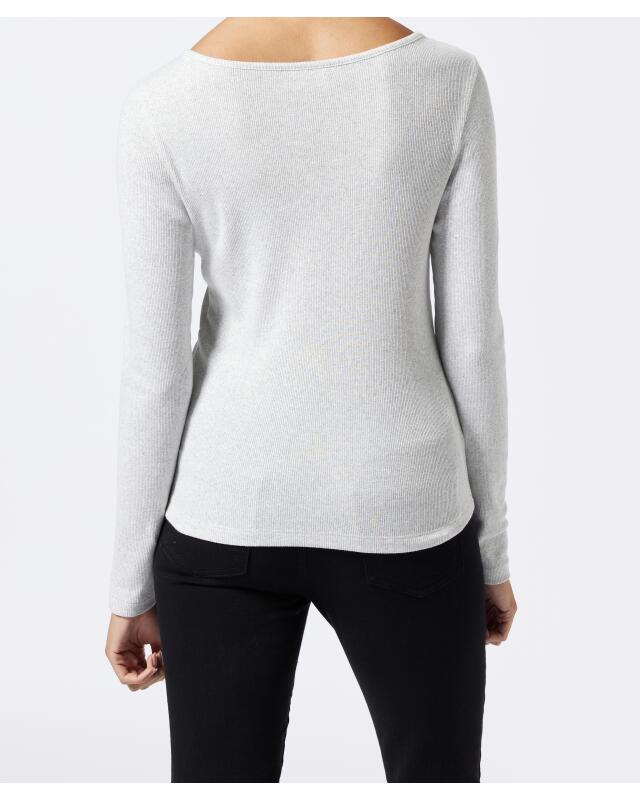 T-shirt manches longues côtelé femme, gris clair chiné (KiK Geripptes Langarmshirt (hellgrau melange)) — KiK, produit allemand authentique au Maroc