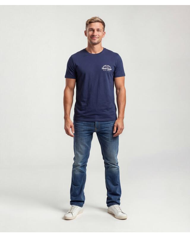 تيشيرت بطبعة أمامية وخلفية للرجال، كحلي (KiK T-Shirt mit Front- und Backprint (dunkelblau)) — KiK, منتج ألماني أصلي في المغرب
