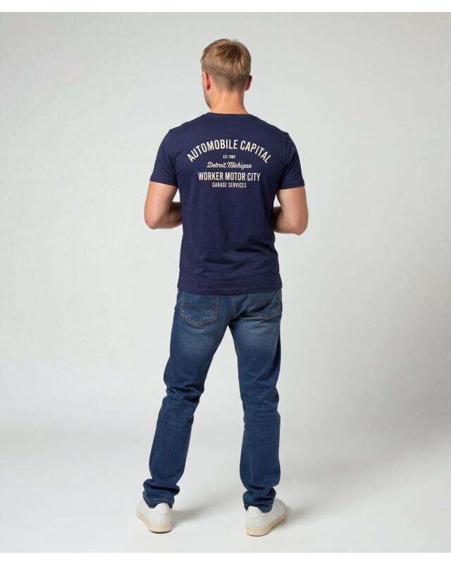 تيشيرت بطبعة أمامية وخلفية للرجال، كحلي (KiK T-Shirt mit Front- und Backprint (dunkelblau)) — KiK, منتج ألماني أصلي في المغرب