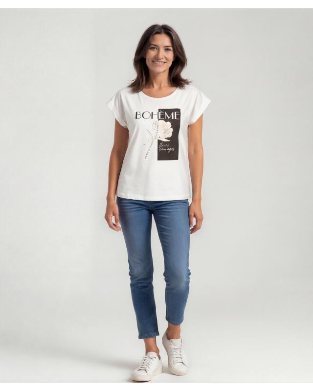 T-shirt à détails scintillants femme, blanc (KiK T-Shirt mit schimmernden Details (weiß)) — KiK, produit allemand authentique au Maroc
