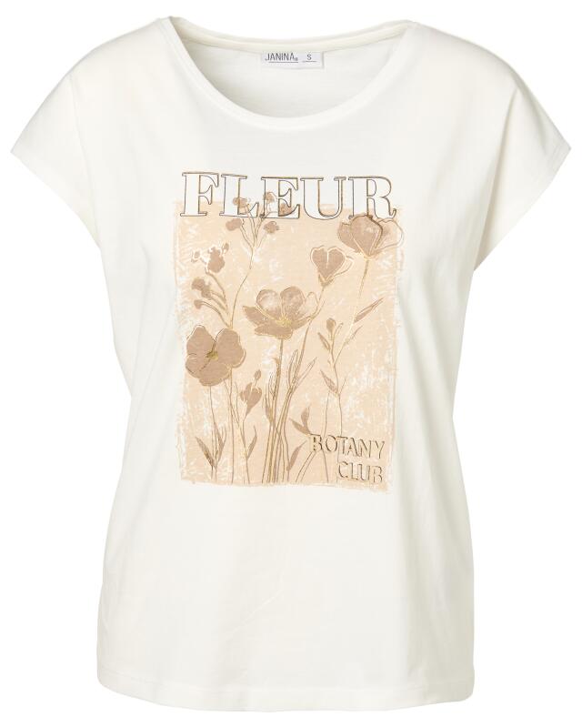 T-shirt à détails scintillants femme, blanc imprimé (KiK T-Shirt mit schimmernden Details (weiß bedruckt)) — KiK, produit allemand authentique au Maroc