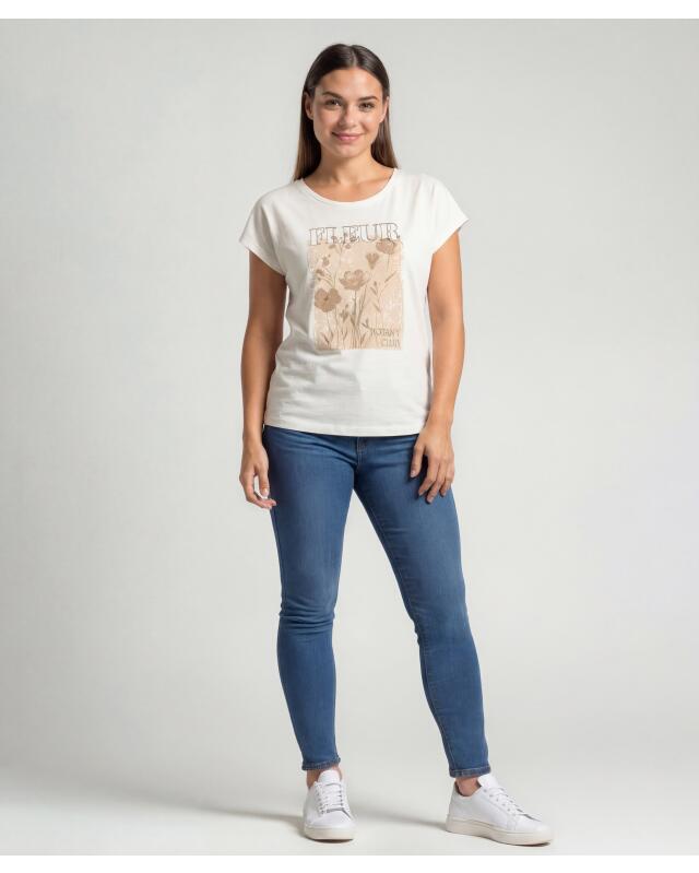 T-shirt à détails scintillants femme, blanc imprimé (KiK T-Shirt mit schimmernden Details (weiß bedruckt)) — KiK, produit allemand authentique au Maroc