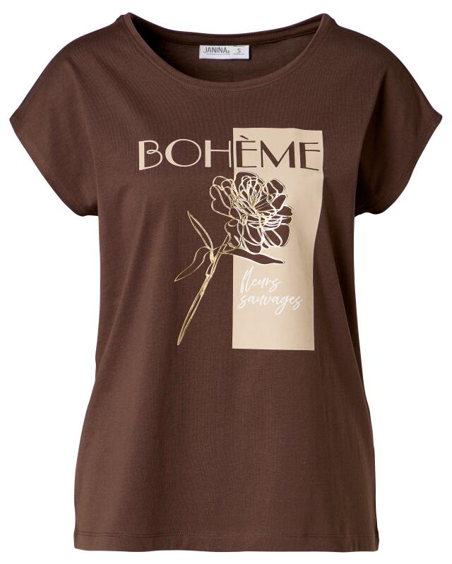T-shirt à détails scintillants femme, marron foncé imprimé (KiK T-Shirt mit schimmernden Details (dunkelbraun bedruckt)) — KiK, produit allemand authentique au Maroc