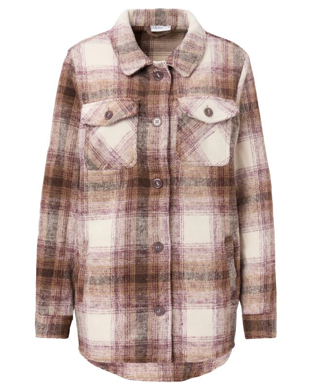 Veste en flanelle, mélange laine femme, marron à carreaux (KiK Flanelljacke mit Wollanteil (braun kariert)) — KiK, produit allemand authentique au Maroc
