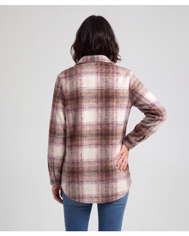 Veste en flanelle, mélange laine femme, marron à carreaux (KiK Flanelljacke mit Wollanteil (braun kariert)) — KiK, produit allemand authentique au Maroc
