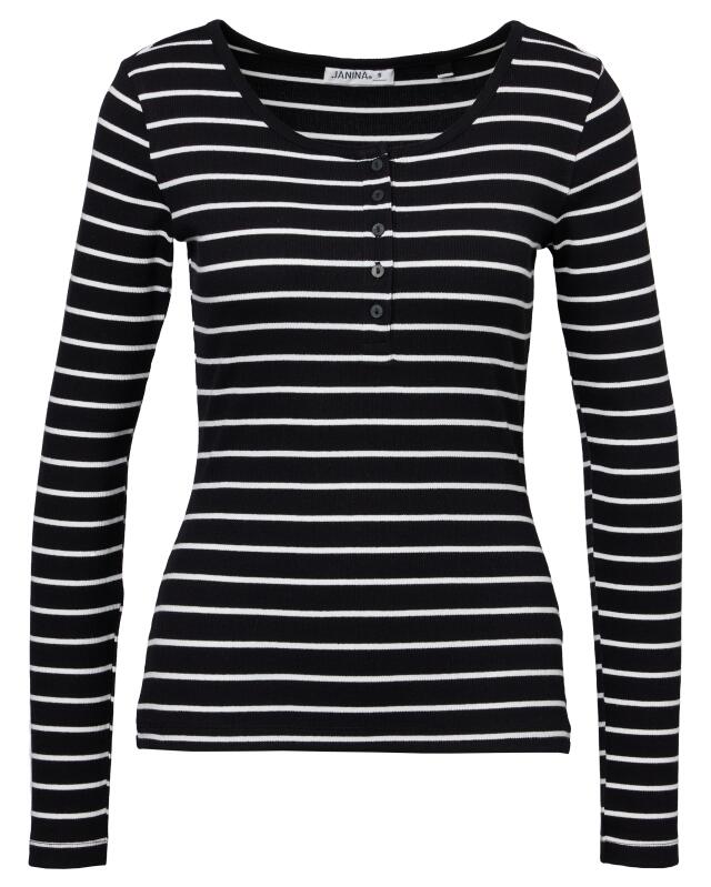 T-shirt manches longues côtelé femme, noir/blanc (KiK Geripptes Langarmshirt (schwarz/weiß)) — KiK, produit allemand authentique au Maroc