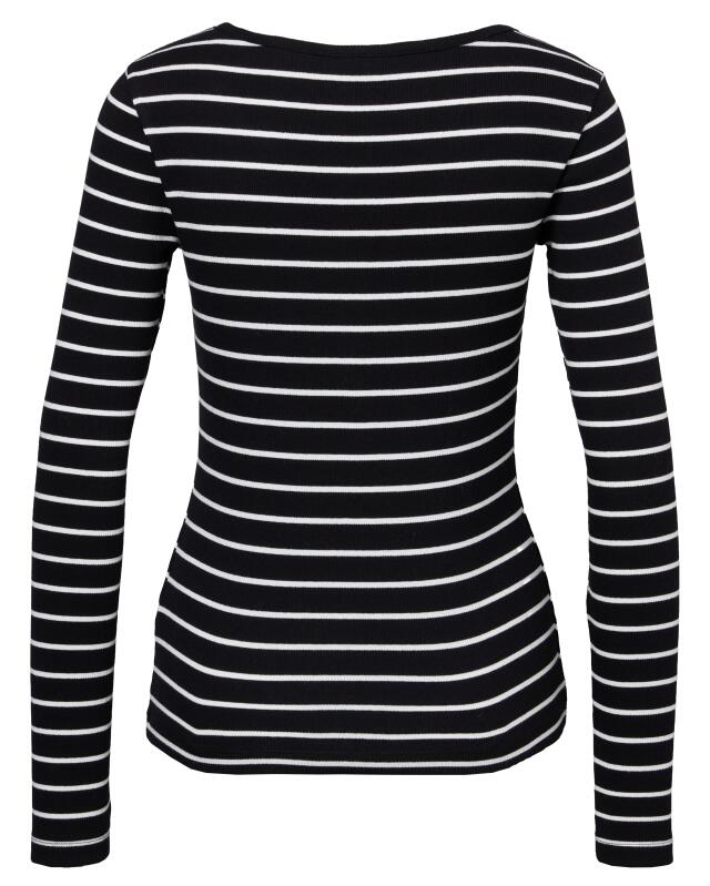 T-shirt manches longues côtelé femme, noir/blanc (KiK Geripptes Langarmshirt (schwarz/weiß)) — KiK, produit allemand authentique au Maroc