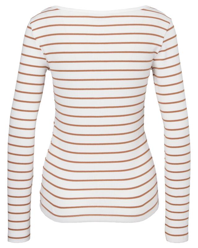 T-shirt manches longues côtelé femme, blanc/marron clair (KiK Geripptes Langarmshirt (weiß/hellbraun)) — KiK, produit allemand authentique au Maroc