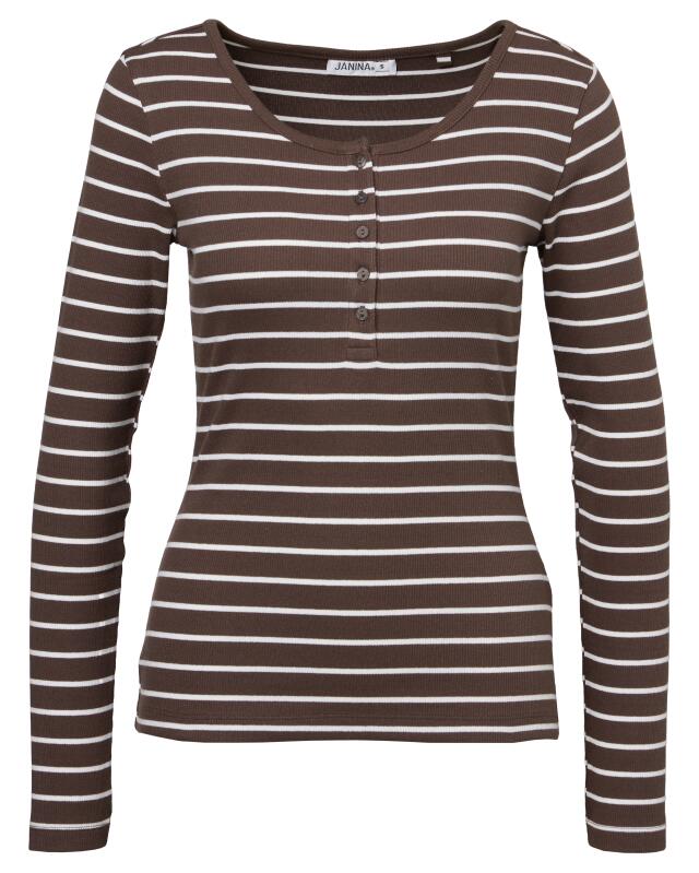 T-shirt manches longues côtelé femme, marron/blanc (KiK Geripptes Langarmshirt (braun/weiß)) — KiK, produit allemand authentique au Maroc
