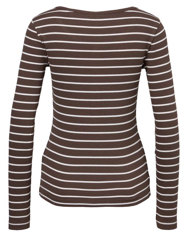 T-shirt manches longues côtelé femme, marron/blanc (KiK Geripptes Langarmshirt (braun/weiß)) — KiK, produit allemand authentique au Maroc