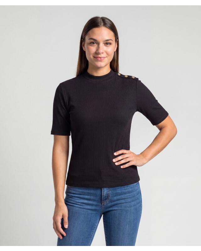 T-shirt à boutons décoratifs femme, noir (KiK T-Shirt mit Zierknöpfen (schwarz)) — KiK, produit allemand authentique au Maroc